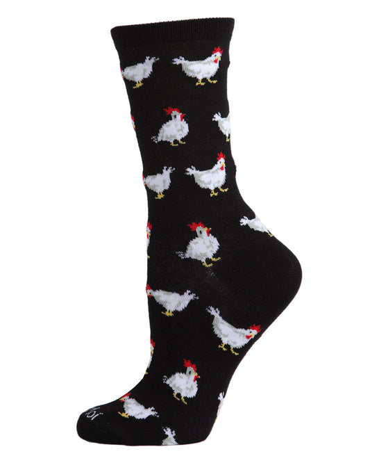 Chickens Bamboo Blend Crew Socks : Color: Black