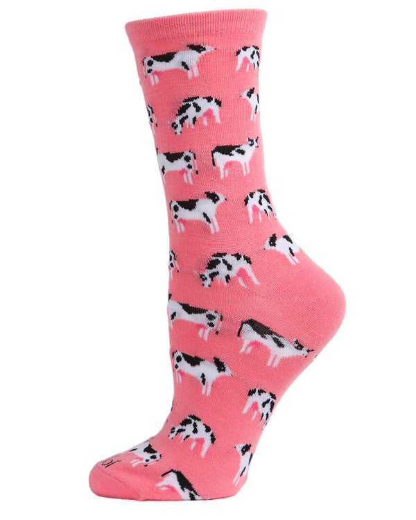 MeMoi Cows Bamboo Blend Crew Socks