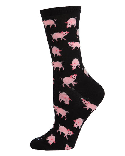 Pretty Pigs Bamboo Blend Crew Socks : Color: Black