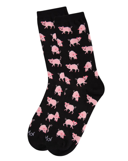 Pretty Pigs Bamboo Blend Crew Socks : Color: Black