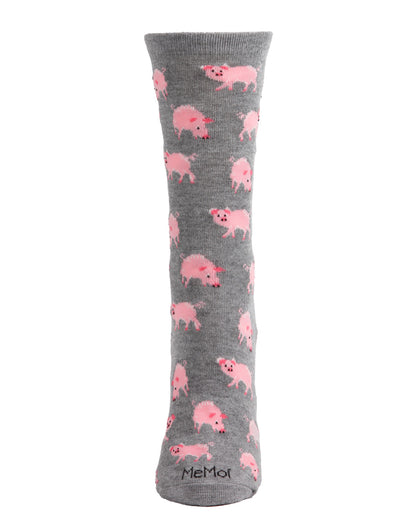 Pretty Pigs Bamboo Blend Crew Socks : Color: Medium Gray Heather