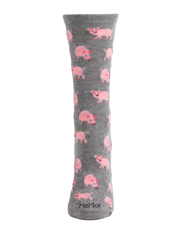 MeMoi Pigs Bamboo Blend Crew Socks