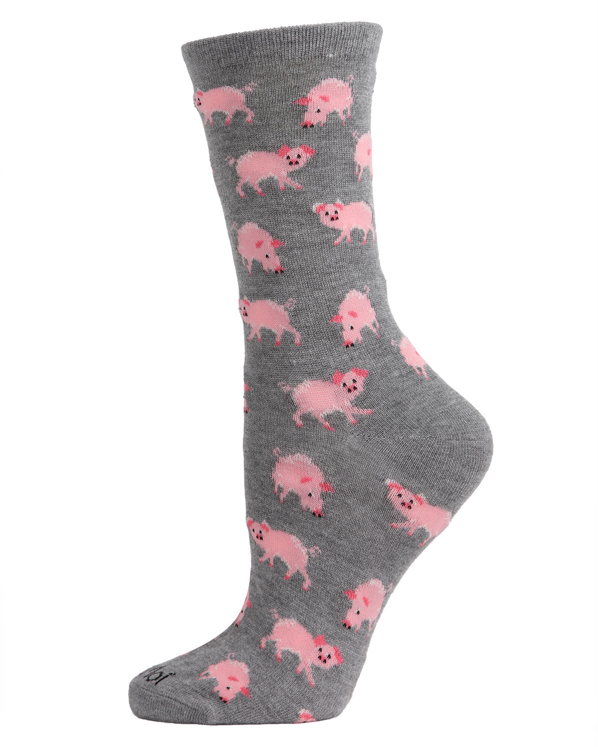Pretty Pigs Bamboo Blend Crew Socks : Color: Medium Gray Heather