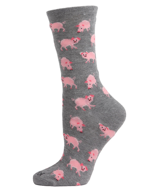 MeMoi Pigs Bamboo Blend Crew Socks