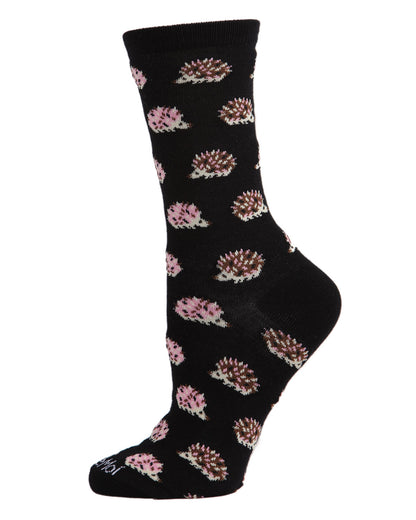 Hedgehogs Bamboo Blend Crew Socks : Color: Black