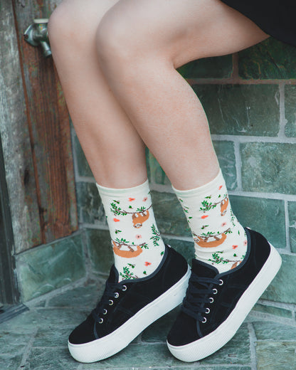 Women's Sloth Bamboo Blend Crew Socks : Color: Marshmallow