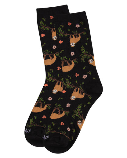 Women's Sloth Bamboo Blend Crew Socks : Color: Black