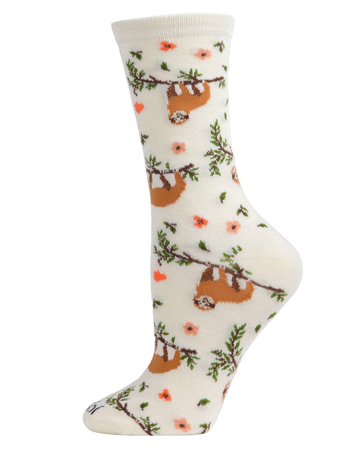 Women's Sloth Bamboo Blend Crew Socks : Color: Marshmallow