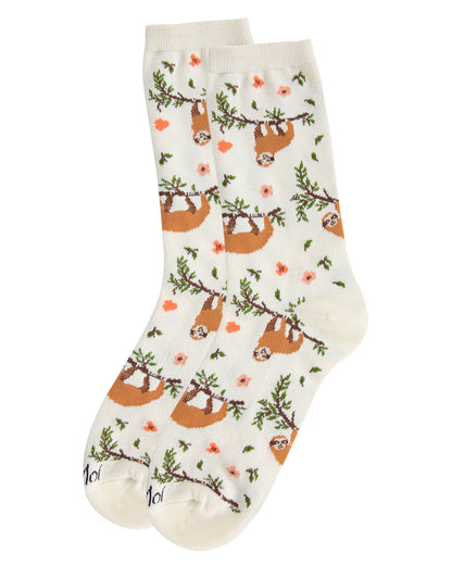 Women's Sloth Bamboo Blend Crew Socks : Color: Marshmallow