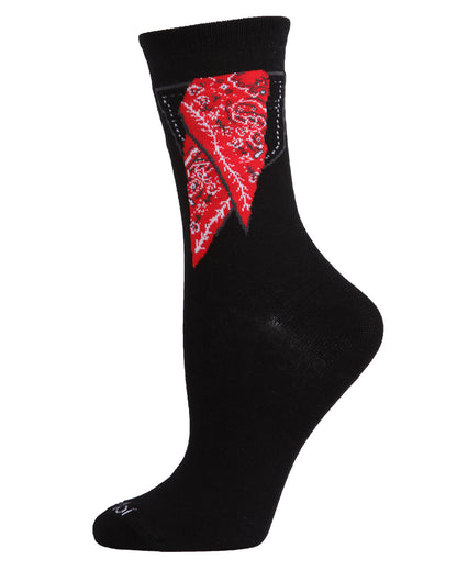 Women's Bandana in Pocket Bamboo Blend Crew Socks : Color: Black