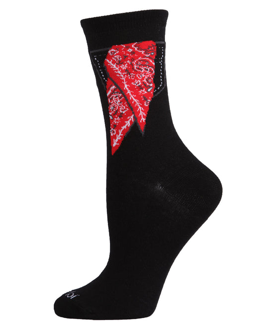 Women's Bandana in Pocket Bamboo Blend Crew Socks : Color: Black