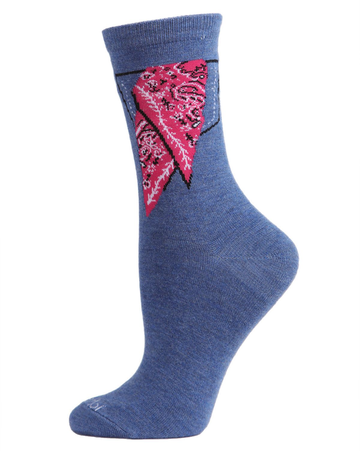 Women's Bandana in Pocket Bamboo Blend Crew Socks : Color: Denim Heather