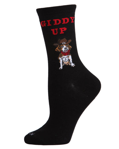Giddy Up Pup Bamboo Blend Crew Socks : Color: Black