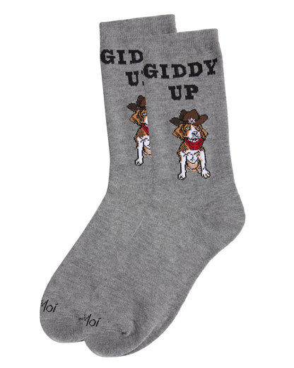 Giddy Up Pup Bamboo Blend Crew Socks : Color: Medium Gray Heather