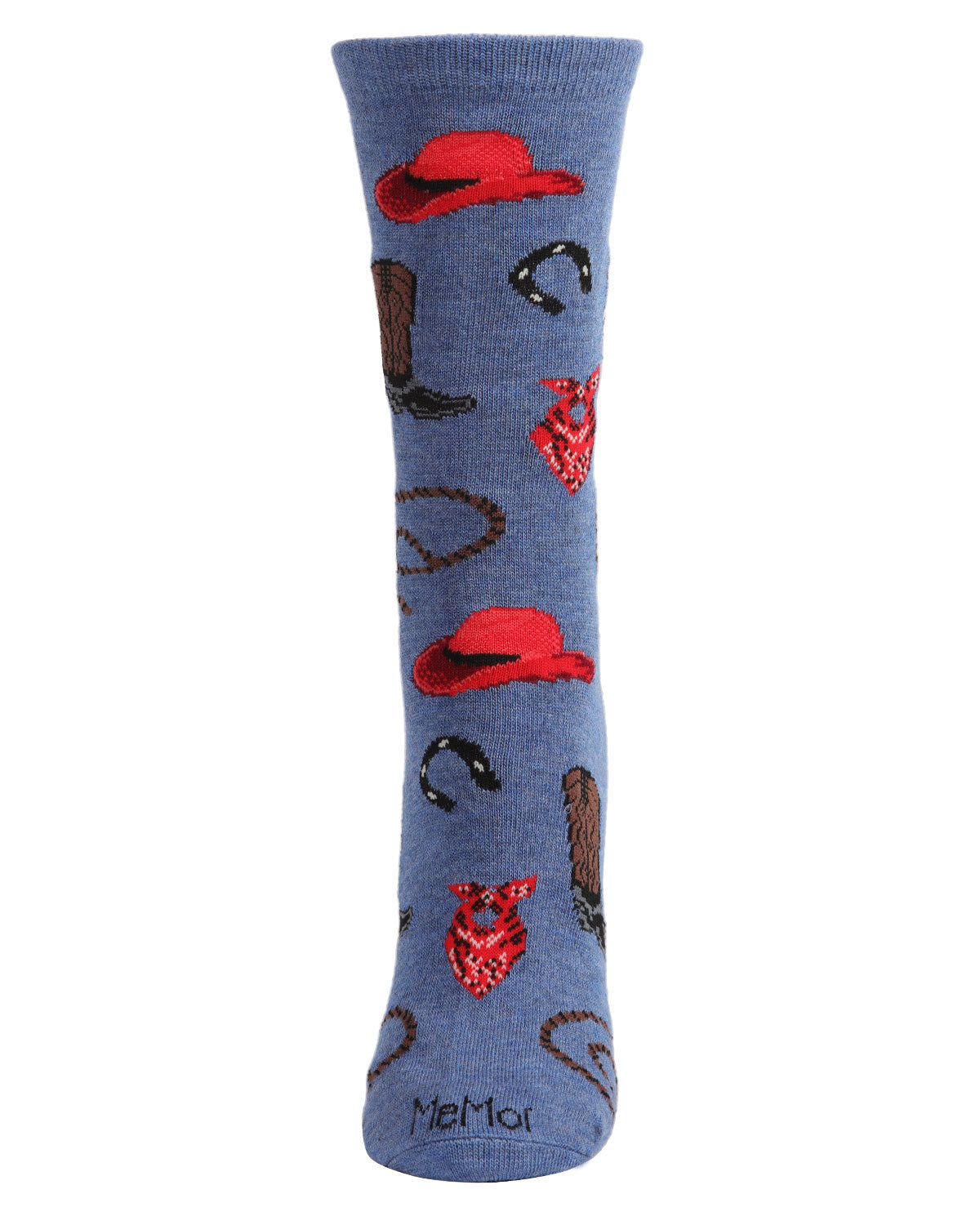 Western Theme Bamboo Blend Crew Socks : Color: Denim Heather