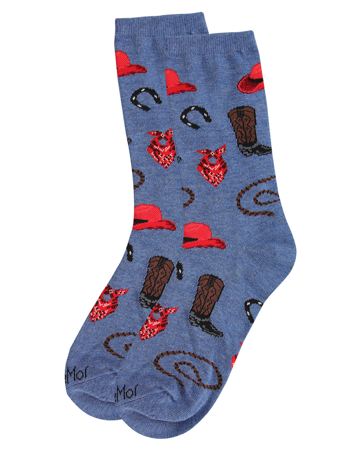 Western Theme Bamboo Blend Crew Socks : Color: Denim Heather