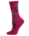Western Theme Bamboo Blend Crew Socks : Color: Festival Fuchsia