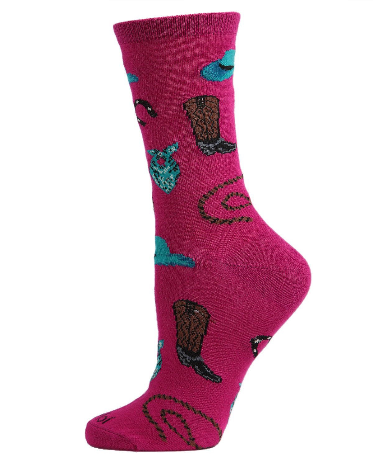 Western Theme Bamboo Blend Crew Socks : Color: Festival Fuchsia