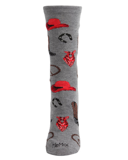 Western Theme Bamboo Blend Crew Socks : Color: Denim Heather