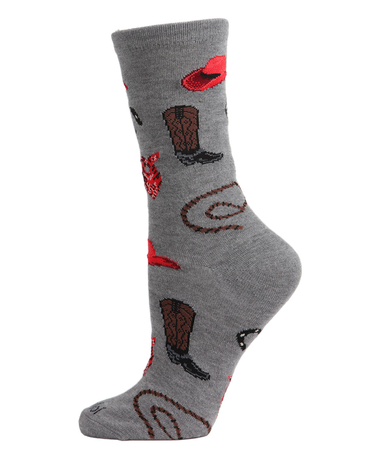 Western Theme Bamboo Blend Crew Socks : Color: Medium Gray Heather