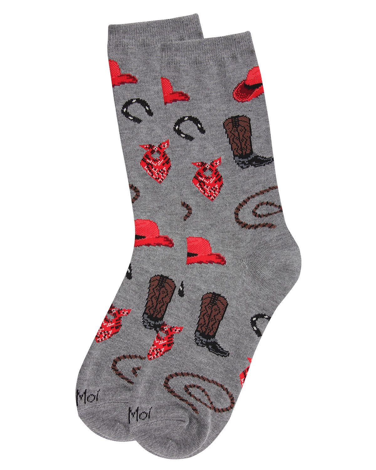 Western Theme Bamboo Blend Crew Socks : Color: Denim Heather