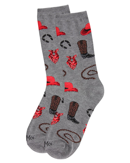 Western Theme Bamboo Blend Crew Socks : Color: Denim Heather