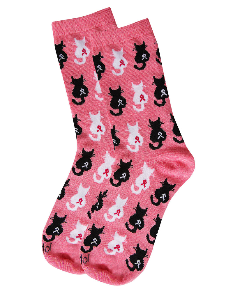 MeMoi Pink Cat Ribbon Breast Cancer Awareness Socks