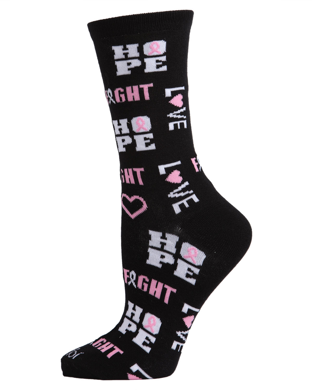 Hope Love Fight Breast Cancer Awareness Bamboo Blend Socks : Color: Black