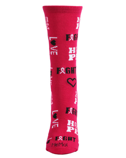 Hope Love Fight Breast Cancer Awareness Bamboo Blend Socks : Color: Fuschia