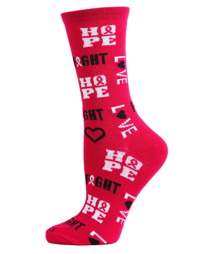 Hope Love Fight Breast Cancer Awareness Bamboo Blend Socks : Color: Fuschia