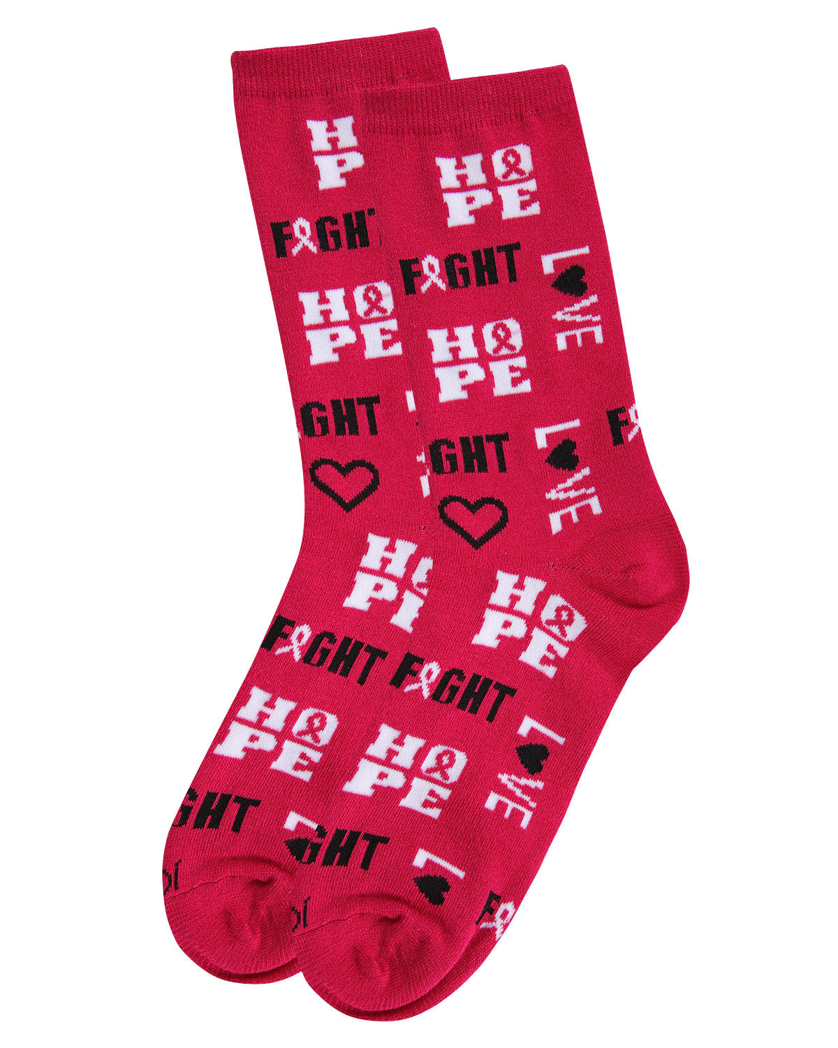 Hope Love Fight Breast Cancer Awareness Bamboo Blend Socks : Color: Fuschia