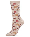 Mushroom Field Bamboo Blend Crew Sock : Color: HempHeather
