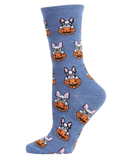 Pumpkin Puppy Holiday Crew Socks : Color: Denim Heather