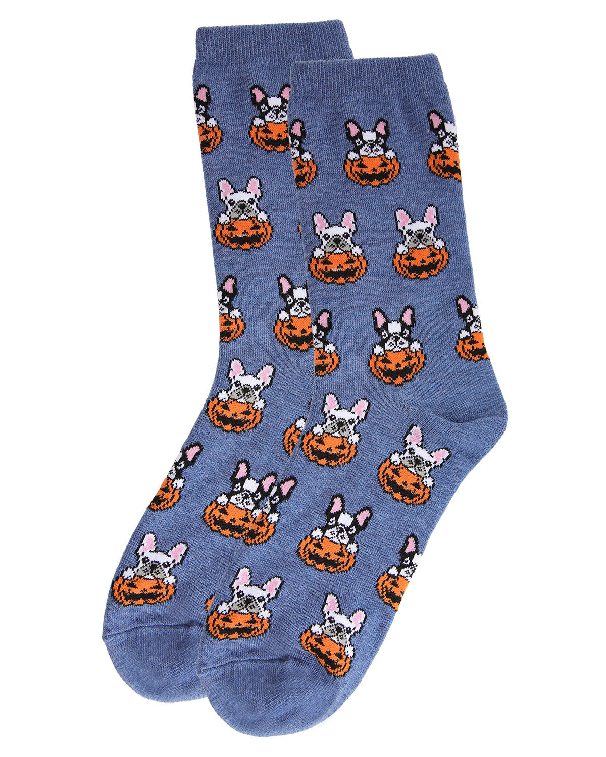 Pumpkin Puppy Holiday Crew Socks : Color: Denim Heather
