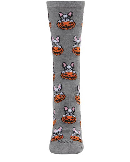 Pumpkin Puppy Holiday Crew Socks : Color: Denim Heather