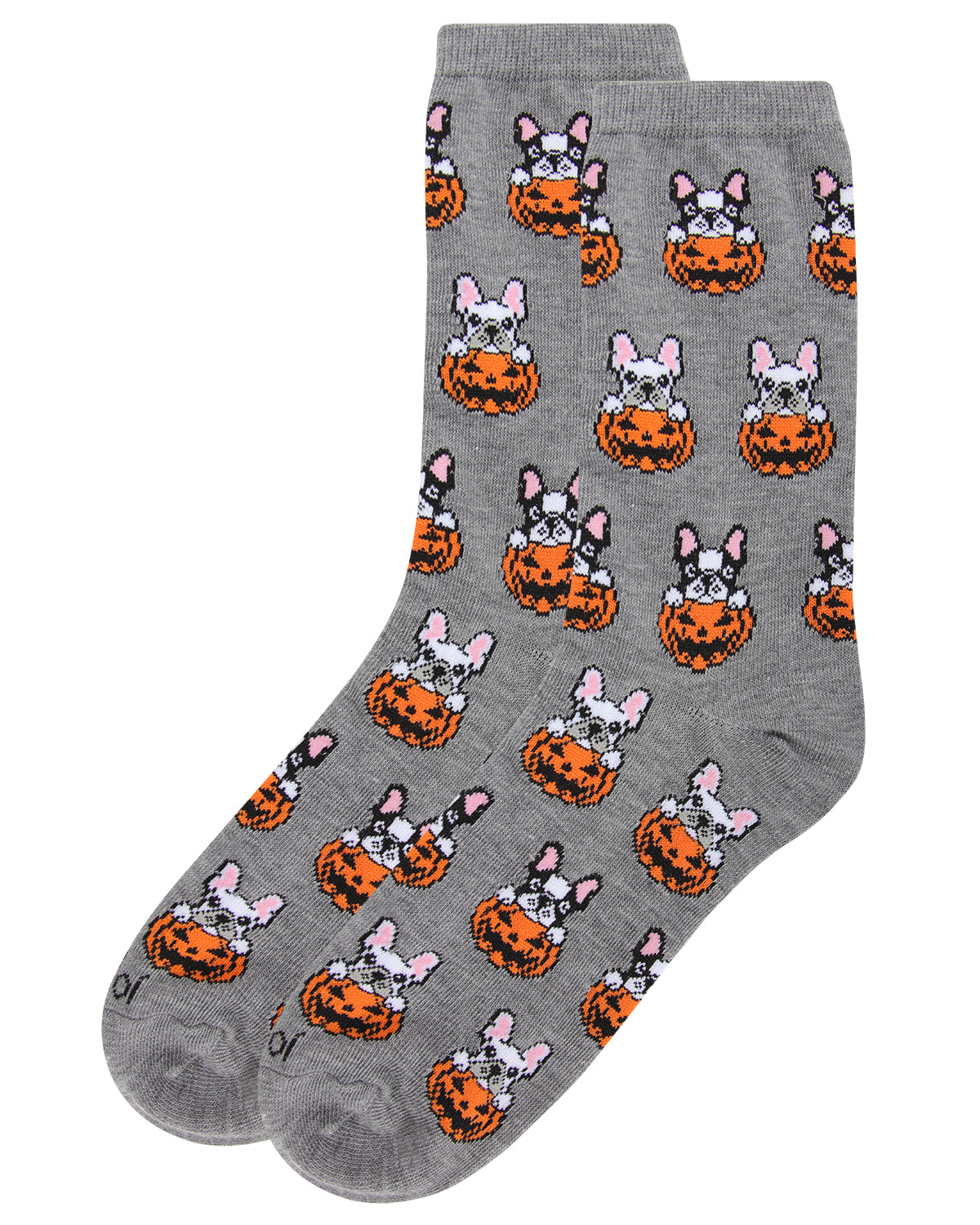 Pumpkin Puppy Holiday Crew Socks : Color: Denim Heather