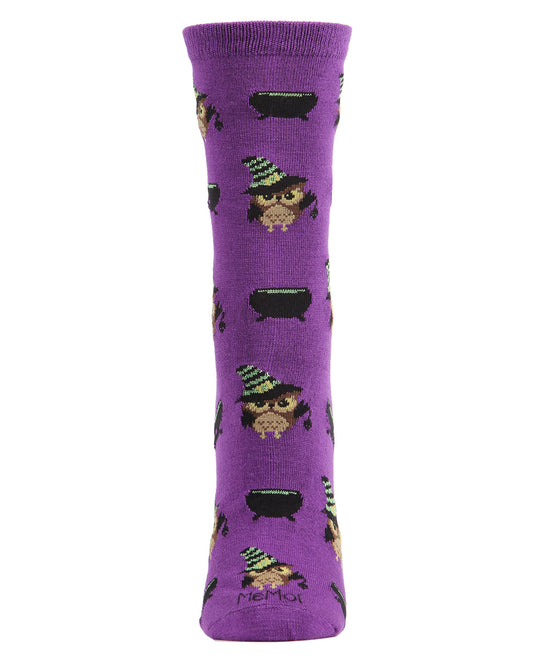 Women's Witchy Owl Festive Crew Socks : Color: Imperial Purple