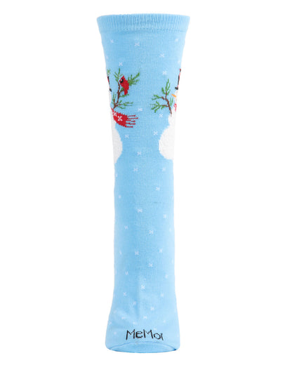 Women's Polka Dot Snowman Festive Crew Socks : Color: Blue