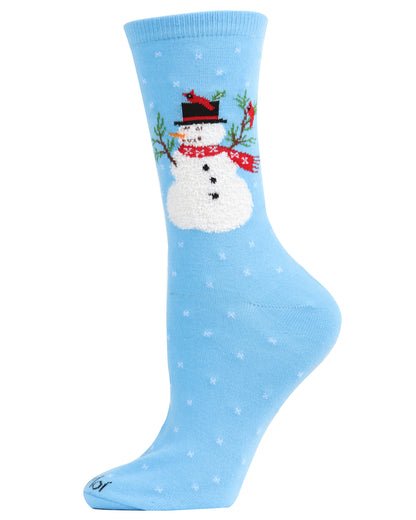 Women's Polka Dot Snowman Festive Crew Socks : Color: Blue