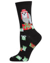 Women's Snow Owl Holiday Crew Socks : Color: Black