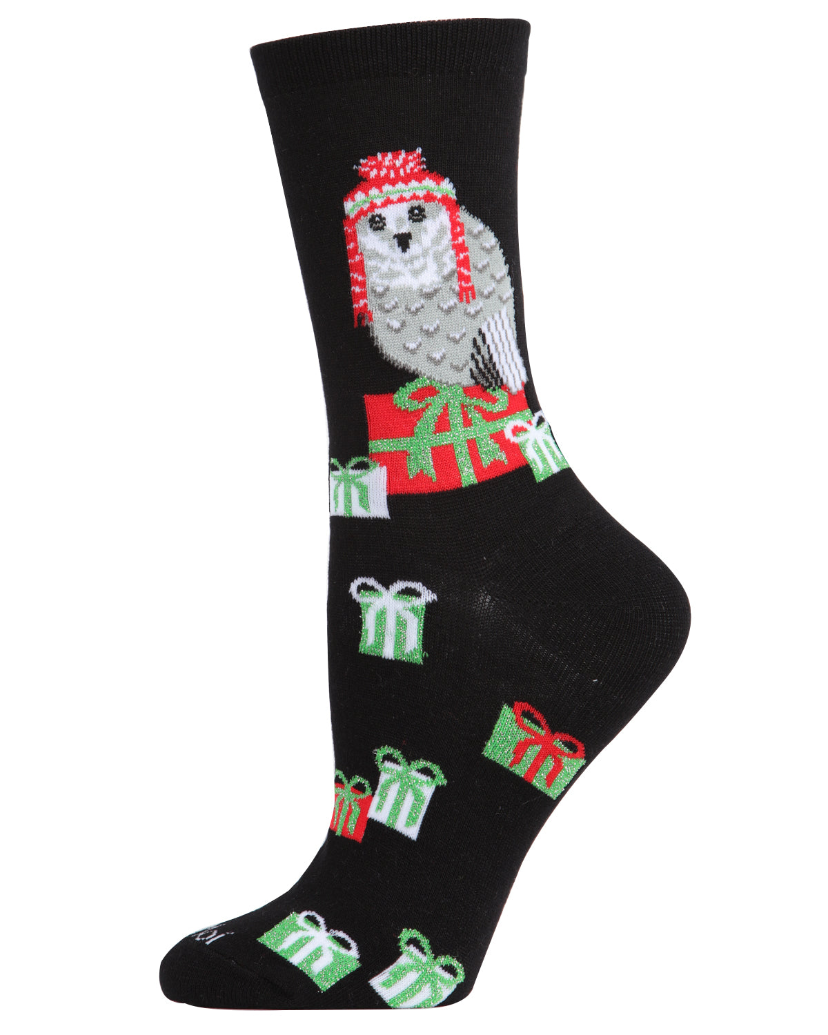 Women's Snow Owl Holiday Crew Socks : Color: Black