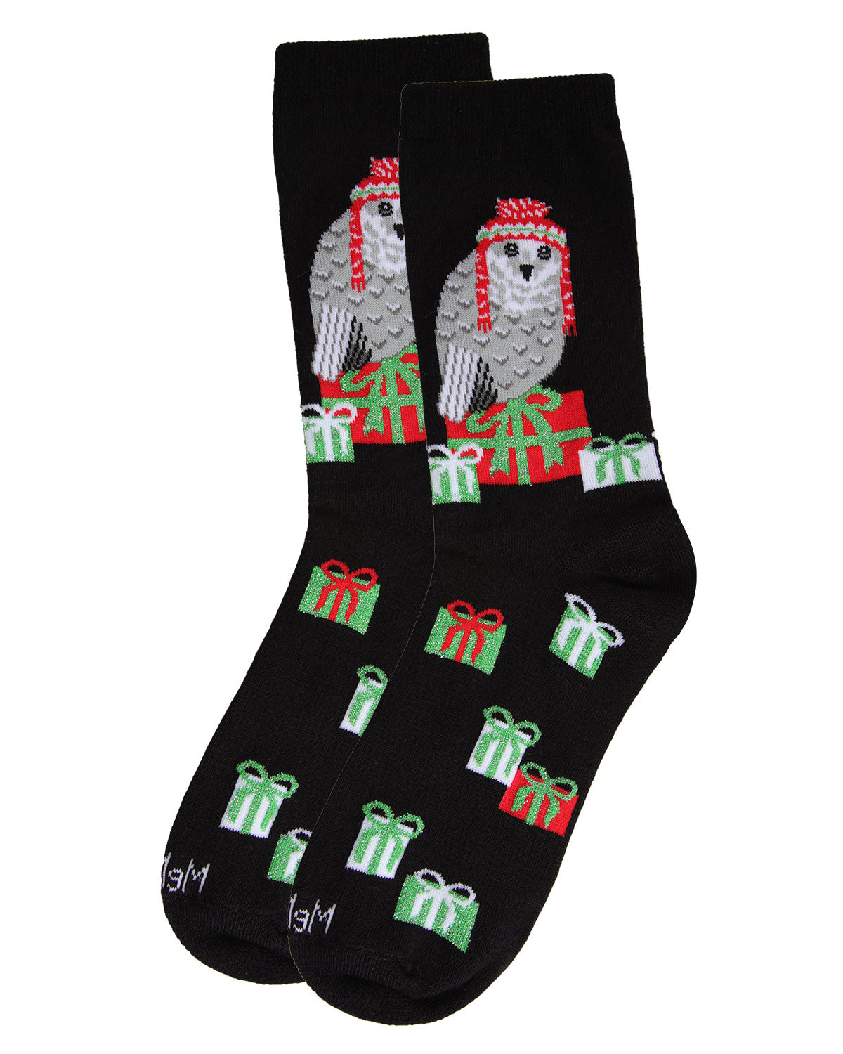 Women's Snow Owl Holiday Crew Socks : Color: Black