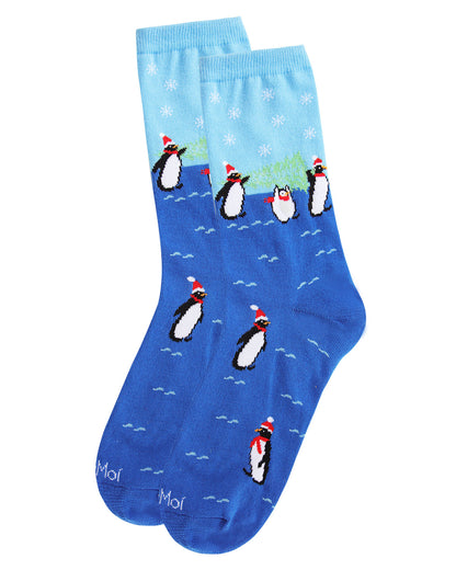 Women's Penguins Vacation Holiday Crew Socks : Color: Blue