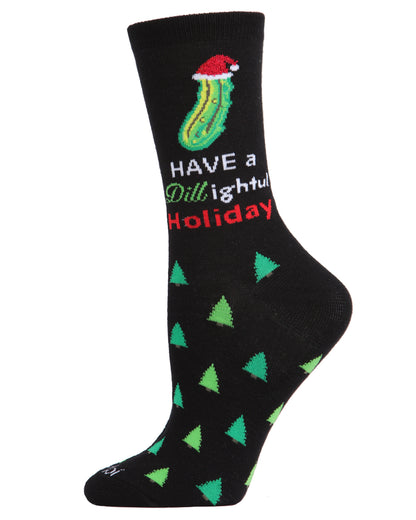 Women's Dill-ightful Holiday Crew Socks : Color: Black