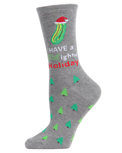 Women's Dill-ightful Holiday Crew Socks : Color: Medium Gray Heather