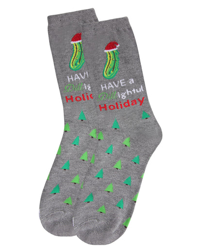 Women's Dill-ightful Holiday Crew Socks : Color: Medium Gray Heather