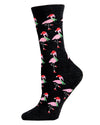 Women's Festive Flamingo Holiday Crew Socks : Color: Black