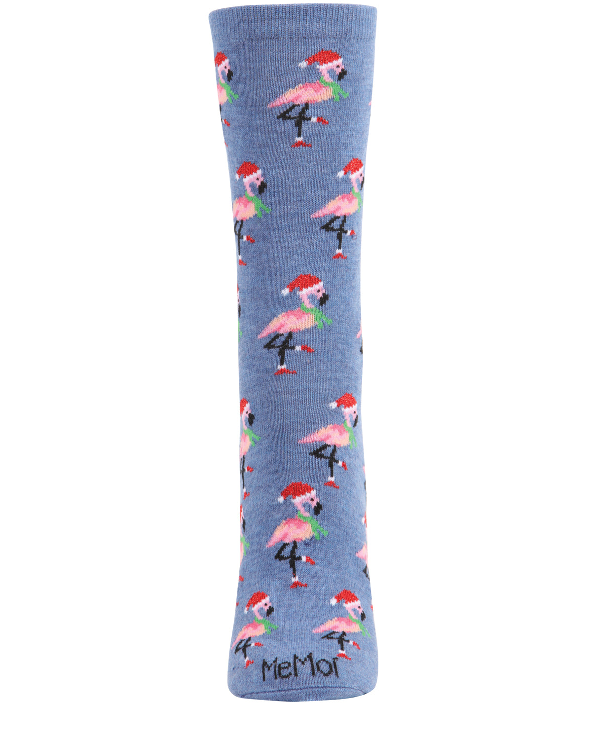 Women's Festive Flamingo Holiday Crew Socks : Color: Denim Heather