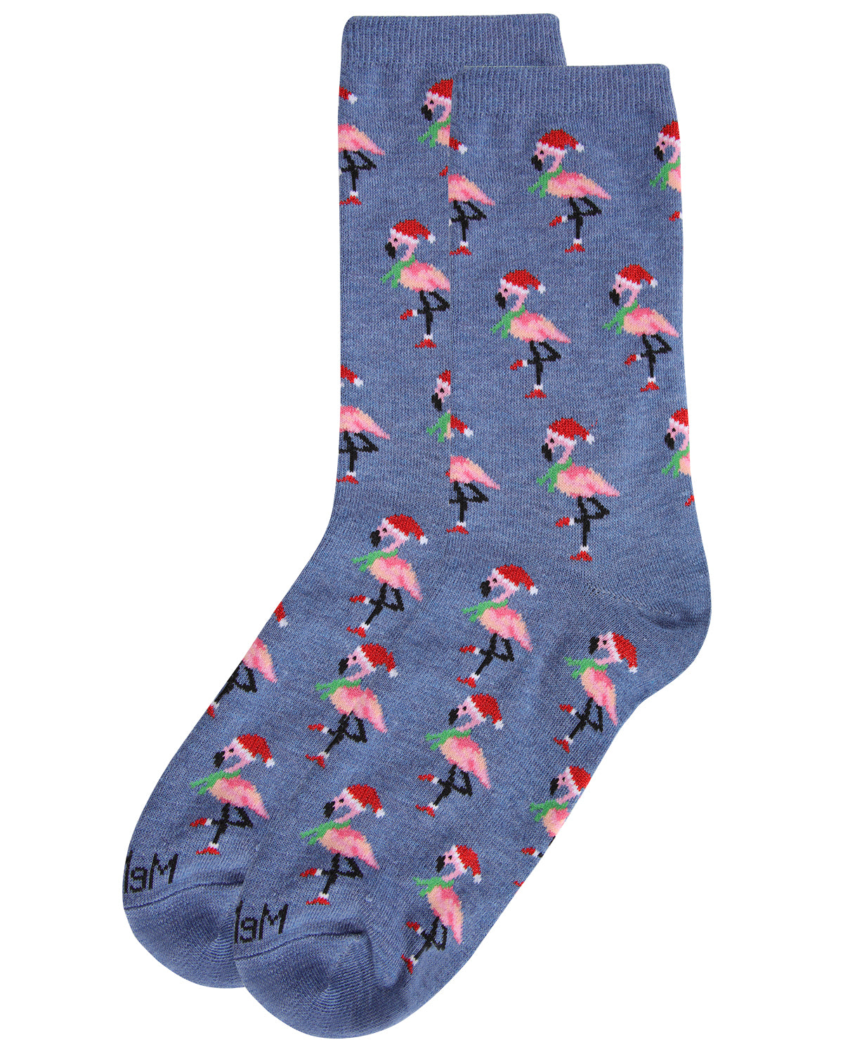 Women's Festive Flamingo Holiday Crew Socks : Color: Denim Heather