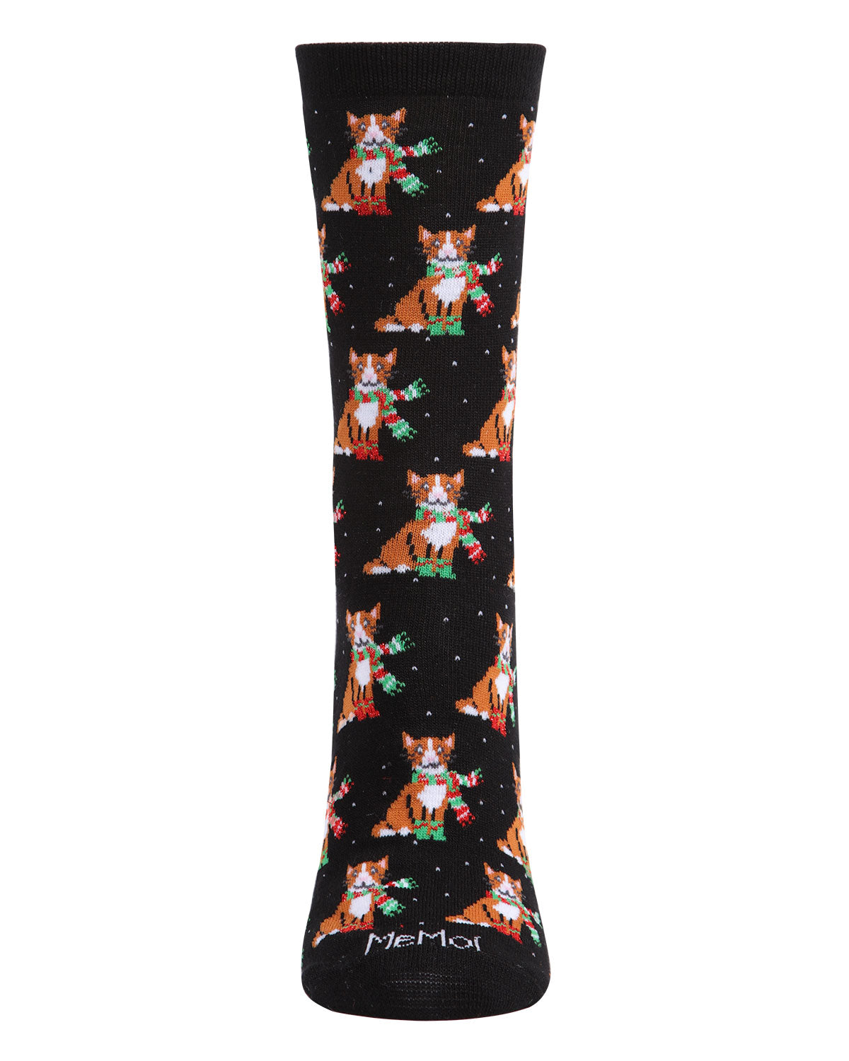 Women's Cozy Cat Holiday Crew Socks : Color: Green
